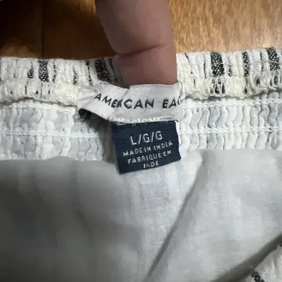 American Eagle Linen Blend Striped Crop Top Size L Grey Nautical Coastal Boho - Picture 3 of 9